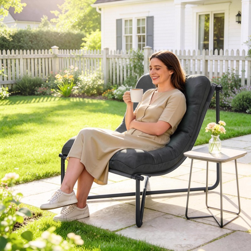 Ulkolepotuoli puutarhaan teräsrungolla ja pehmusteella 76x92x76 cm tummanharmaa