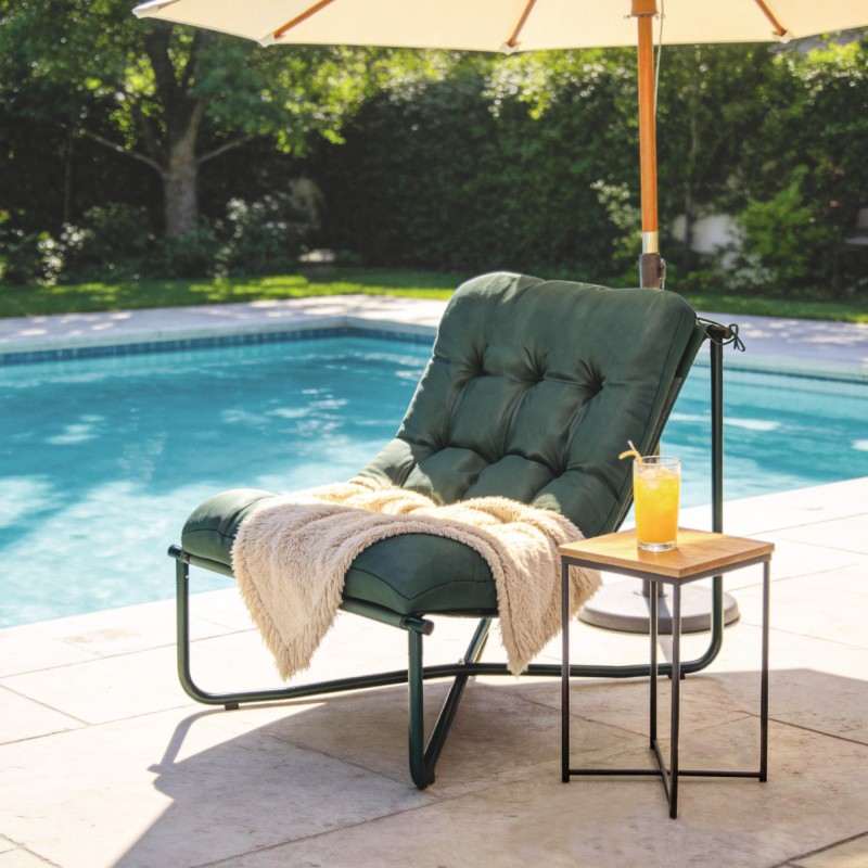 Puutarhatuoli pehmusteella, teräsrunko ja hengittävä verkko, 76 x 92 x 76 cm, tummanvihreä