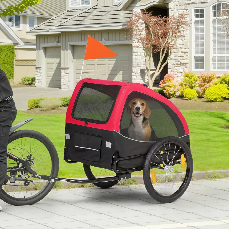 Koirankärry polkupyörään, taittuva, mesh-ikkunat, 20 kg, 138x70x89 cm, punainen-musta