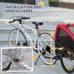 Koirankärry polkupyörään, taittuva, mesh-ikkunat, 20 kg, 138x70x89 cm, punainen-musta