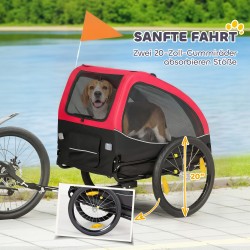 Koirankärry polkupyörään, taittuva, mesh-ikkunat, 20 kg, 138x70x89 cm, punainen-musta