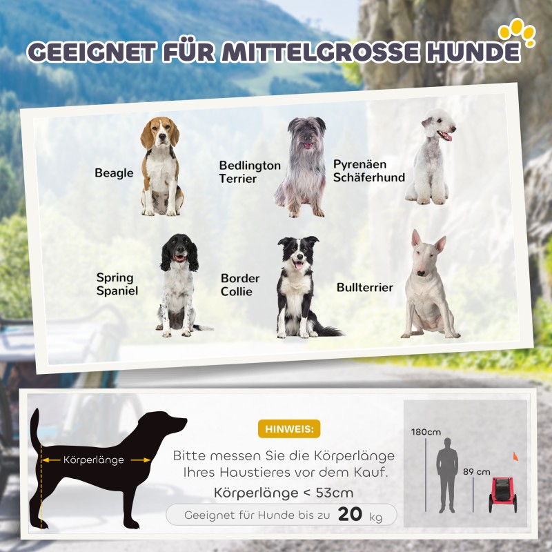 Koirankärry polkupyörään, taittuva, mesh-ikkunat, 20 kg, 138x70x89 cm, punainen-musta