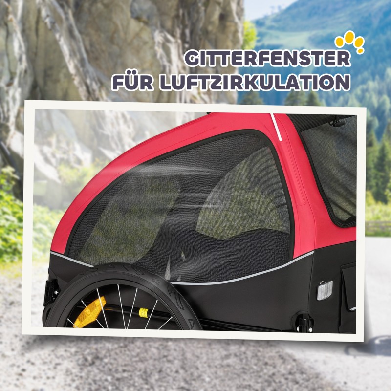 Koirankärry polkupyörään, taittuva, mesh-ikkunat, 20 kg, 138x70x89 cm, punainen-musta