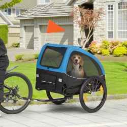 Koiran pyöräkärry taittuva heijastimilla ja turvalipulla 138×70×89 cm sininen