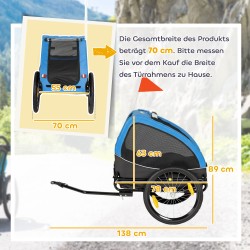 Koiran pyöräkärry taittuva heijastimilla ja turvalipulla 138×70×89 cm sininen