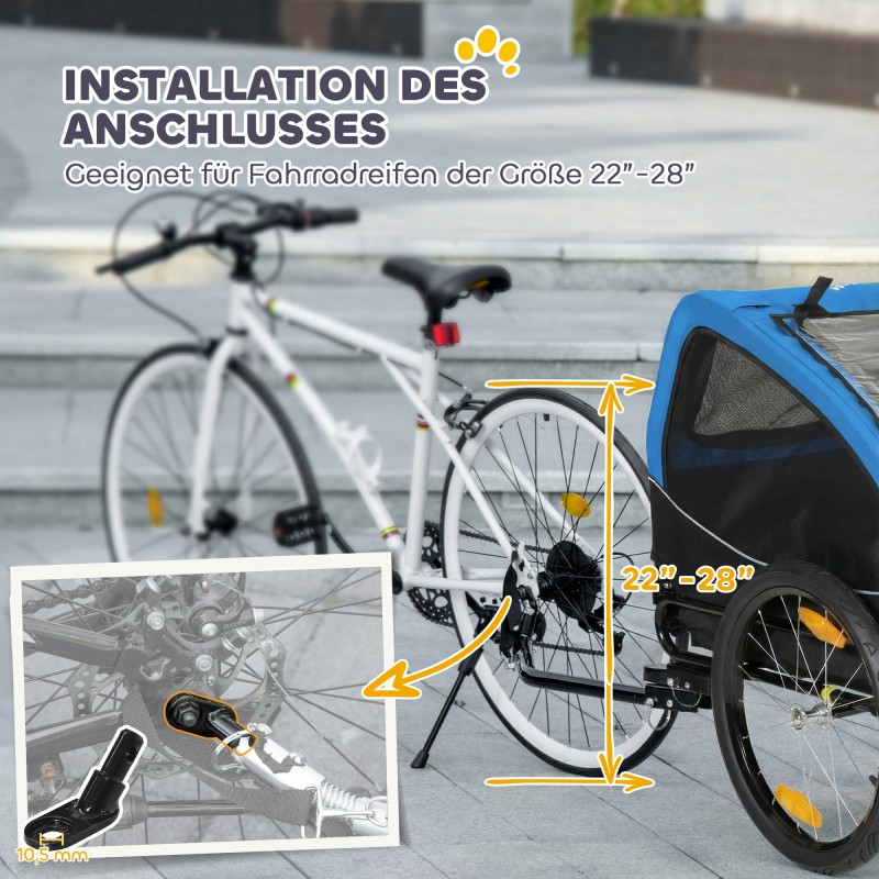 Koiran pyöräkärry taittuva heijastimilla ja turvalipulla 138×70×89 cm sininen