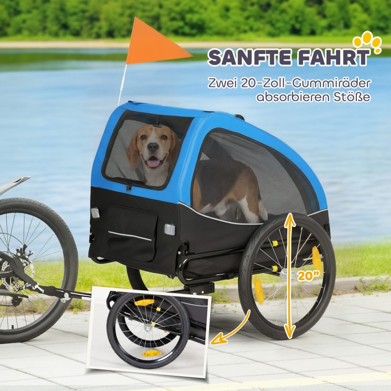 Koiran pyöräkärry taittuva heijastimilla ja turvalipulla 138×70×89 cm sininen