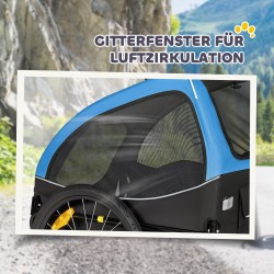 Koiran pyöräkärry taittuva heijastimilla ja turvalipulla 138×70×89 cm sininen