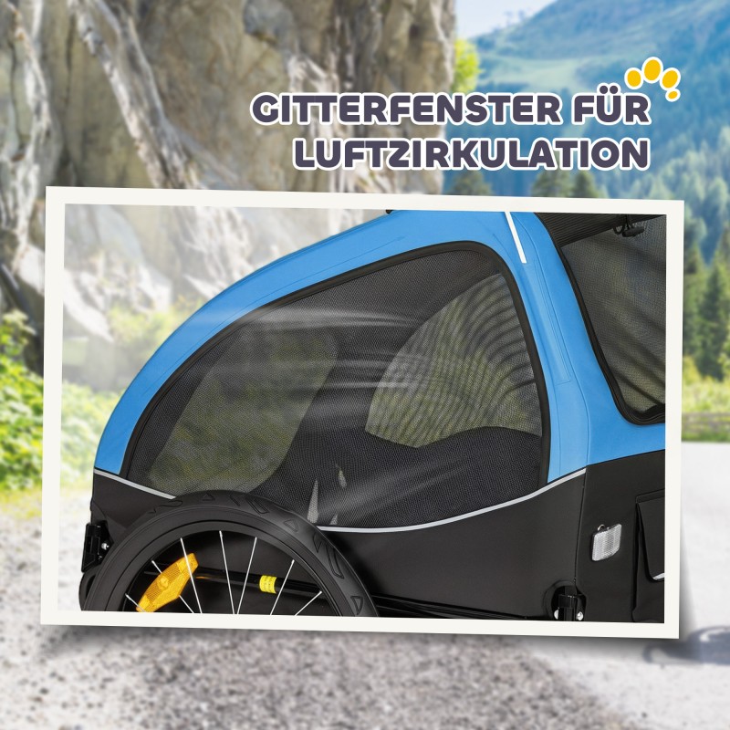 Koiran pyöräkärry taittuva heijastimilla ja turvalipulla 138×70×89 cm sininen