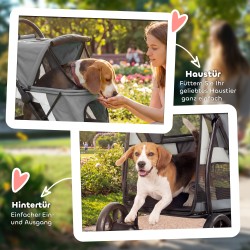 Koiravaunu koirille, taitettava 3-pyöräinen koirankärry max 20 kg, pestävä pehmuste, harmaa