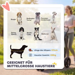 Koiravaunu koirille, taitettava 3-pyöräinen koirankärry max 20 kg, pestävä pehmuste, harmaa