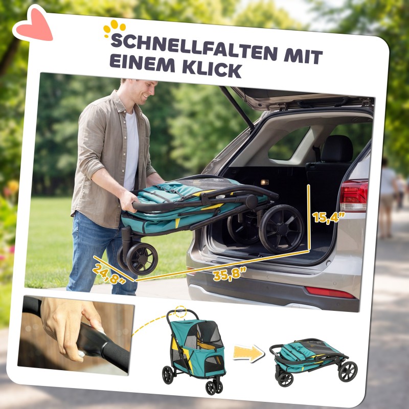 Koirarattaat taittuvat koirille jopa 20 kg, Oxford-kangas, 92 x 63 x 95 cm, tummanvihreä