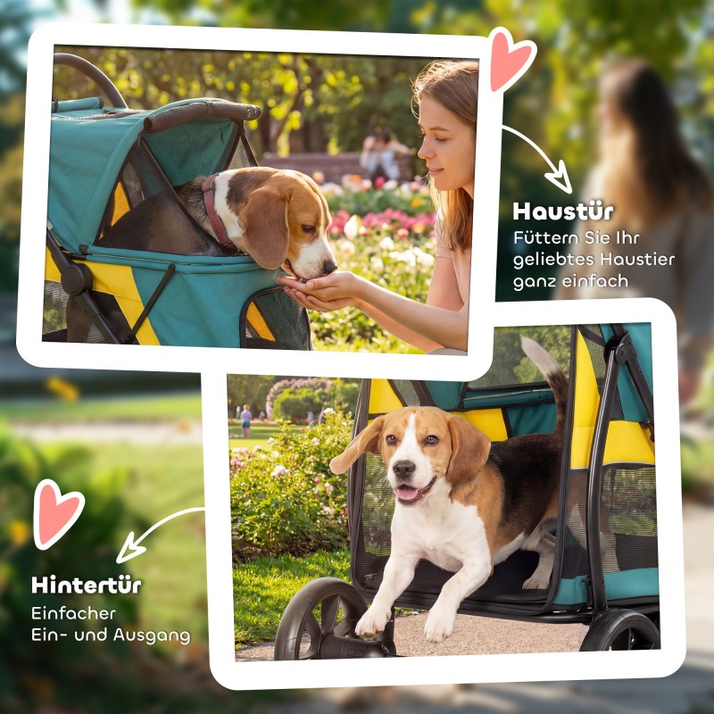 Koirarattaat taittuvat koirille jopa 20 kg, Oxford-kangas, 92 x 63 x 95 cm, tummanvihreä