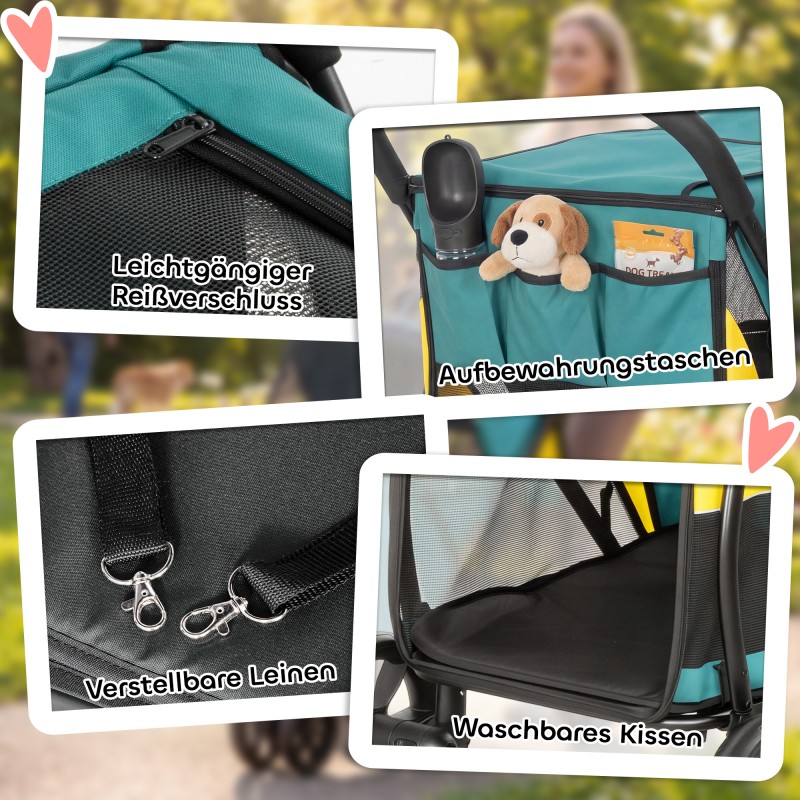 Koirarattaat taittuvat koirille jopa 20 kg, Oxford-kangas, 92 x 63 x 95 cm, tummanvihreä