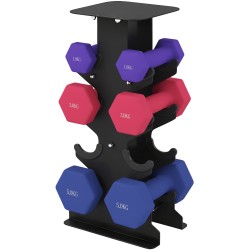 Käsipainosetti kotitreeniin 6 kpl 2x1 kg 2x3 kg 2x5 kg telineellä kuusikulmainen metalli muovi