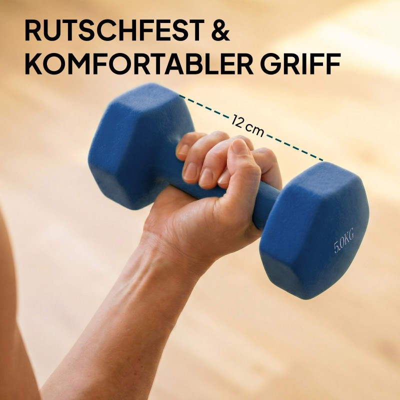 Käsipainosetti kotitreeniin 6 kpl (2x1 kg, 2x3 kg, 2x5 kg) telineellä, kuusikulmainen, metalli-muovi