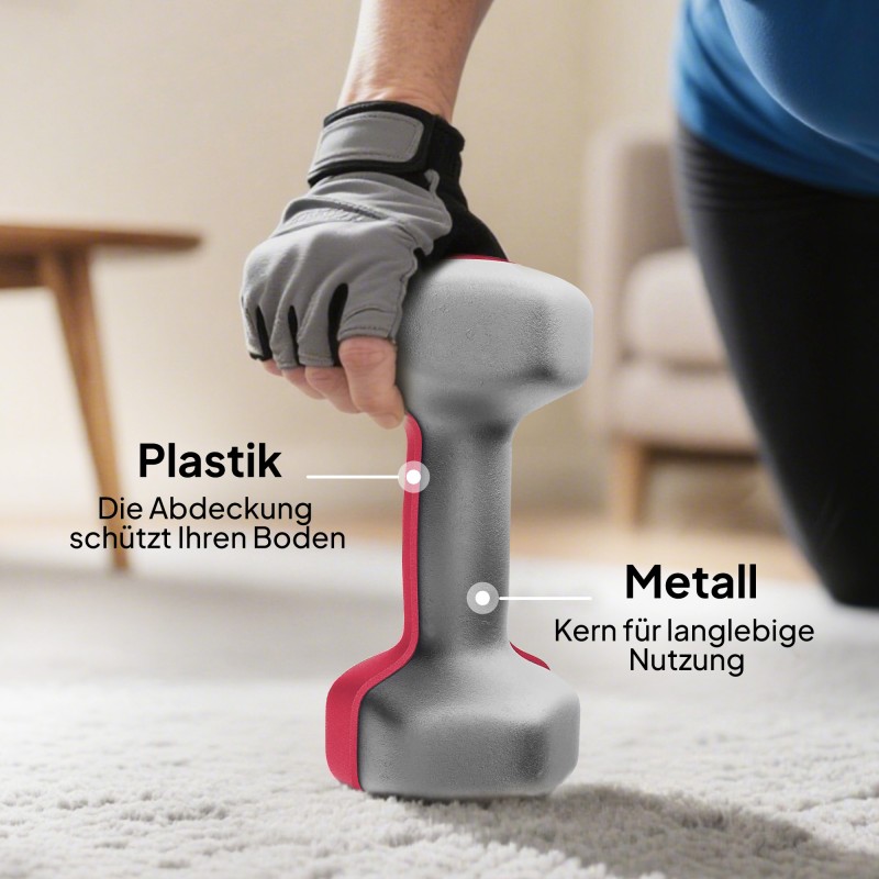 Käsipainosetti kotitreeniin 6 kpl (2x1 kg, 2x3 kg, 2x5 kg) telineellä, kuusikulmainen, metalli-muovi