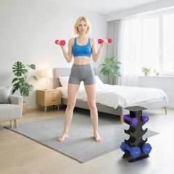 Käsipainosetti kotitreeniin 6 kpl (2x1 kg, 2x3 kg, 2x5 kg) telineellä, kuusikulmainen, metalli-muovi