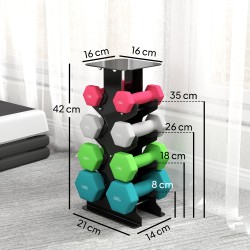 Käsipainosetti 1–4 kg, 8 kpl kuusikulmaiset käsipainot säilytystelineellä, metalli-muovi, moniväri