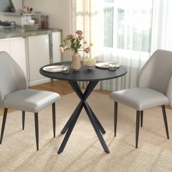 Pyöreä ruokapöytä keittiöön, lastulevy ja metallijalat, Ø80 x 75 cm, musta