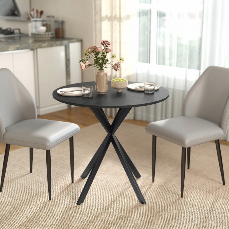 Pyöreä ruokapöytä keittiöön, lastulevy ja metallijalat, Ø80 x 75 cm, musta