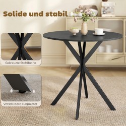 Pyöreä ruokapöytä keittiöön, lastulevy ja metallijalat, Ø80 x 75 cm, musta
