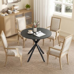 Pyöreä ruokapöytä keittiöön, lastulevy ja metallijalat, Ø80 x 75 cm, musta