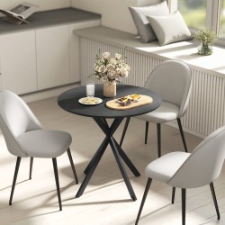 Pyöreä ruokapöytä keittiöön, lastulevy ja metallijalat, Ø80 x 75 cm, musta