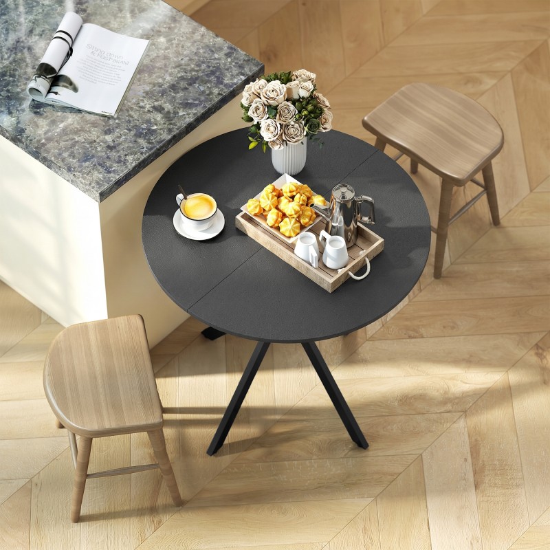 Pyöreä ruokapöytä keittiöön, lastulevy ja metallijalat, Ø80 x 75 cm, musta