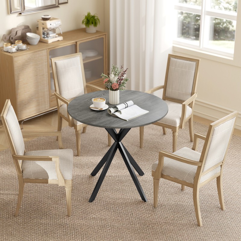 Pyöreä ruokapöytä keittiöön, lastulevy ja teräs, Ø80 x 75 cm, harmaa