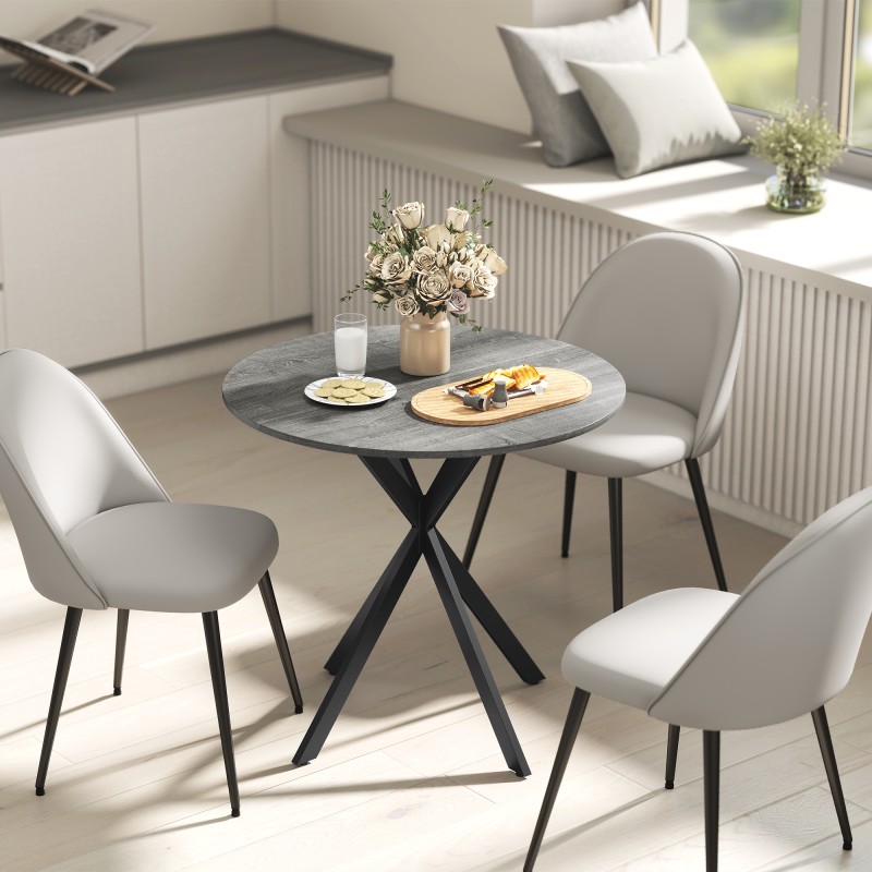 Pyöreä ruokapöytä keittiöön, lastulevy ja teräs, Ø80 x 75 cm, harmaa