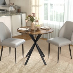 Pyöreä ruokapöytä keittiöön, lastulevy ja teräs, Ø80x75 cm, rustiikin ruskea