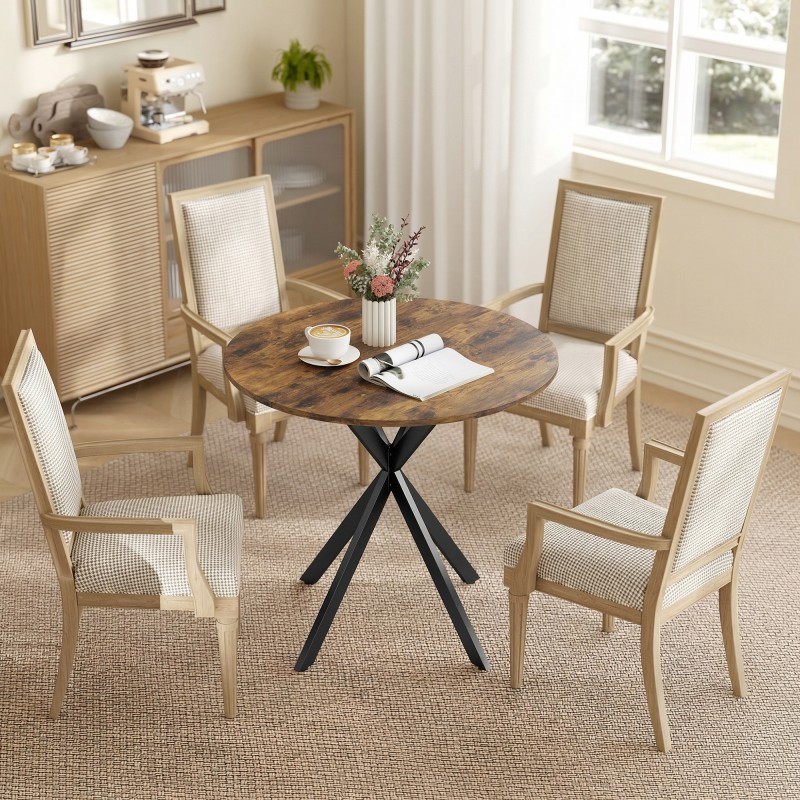 Pyöreä ruokapöytä keittiöön, lastulevy ja teräs, Ø80x75 cm, rustiikin ruskea