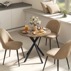 Pyöreä ruokapöytä keittiöön, lastulevy ja teräs, Ø80x75 cm, rustiikin ruskea