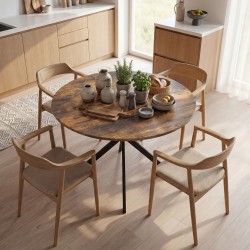 Pyöreä ruokapöytä 4 hengelle, teollinen tyyli, lastulevy ja teräs, Ø100 x 75 cm, rustikaali ruskea