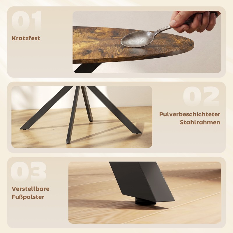 Pyöreä ruokapöytä 4 hengelle, teollinen tyyli, lastulevy ja teräs, Ø100 x 75 cm, rustikaali ruskea