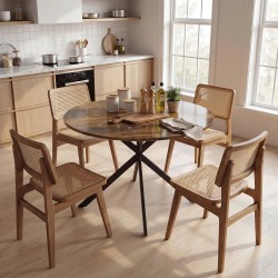 Pyöreä ruokapöytä 4 hengelle, teollinen tyyli, lastulevy ja teräs, Ø100 x 75 cm, rustikaali ruskea