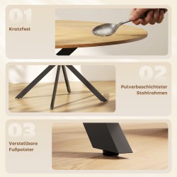 Pyöreä ruokapöytä 4 hengelle, teollistyylinen, lastulevy ja teräs, Ø100 x 75 cm, eikinsävy