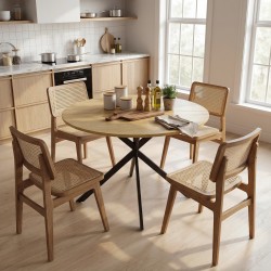 Pyöreä ruokapöytä 4 hengelle, teollistyylinen, lastulevy ja teräs, Ø100 x 75 cm, eikinsävy