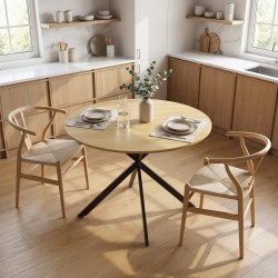 Pyöreä ruokapöytä 4 hengelle, teollistyylinen, lastulevy ja teräs, Ø100 x 75 cm, eikinsävy