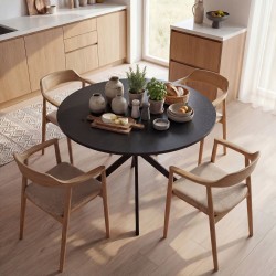 Pyöreä ruokapöytä 4 hengelle, teollistyylinen lastulevy ja teräs, Ø100 x 75 cm, musta