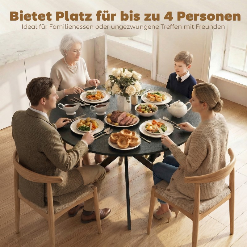 Pyöreä ruokapöytä 4 hengelle, teollistyylinen lastulevy ja teräs, Ø100 x 75 cm, musta