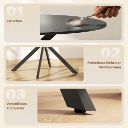 Pyöreä ruokapöytä 4 hengelle, teollistyylinen lastulevy ja teräs, Ø100 x 75 cm, musta