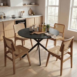 Pyöreä ruokapöytä 4 hengelle, teollistyylinen lastulevy ja teräs, Ø100 x 75 cm, musta