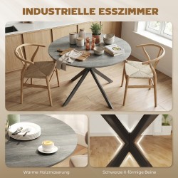 Pyöreä ruokapöytä 4 hengelle, teollinen tyyli, lastulevy ja teräs, Ø100 x 75 cm, harmaa