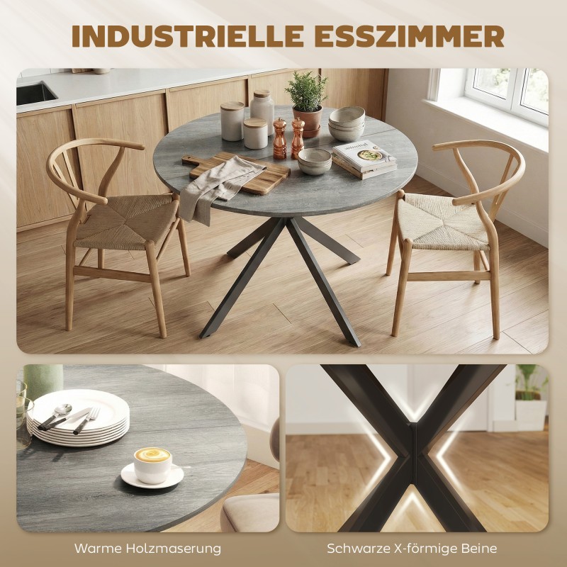 Pyöreä ruokapöytä 4 hengelle, teollinen tyyli, lastulevy ja teräs, Ø100 x 75 cm, harmaa