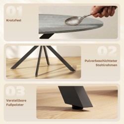 Pyöreä ruokapöytä 4 hengelle, teollinen tyyli, lastulevy ja teräs, Ø100 x 75 cm, harmaa