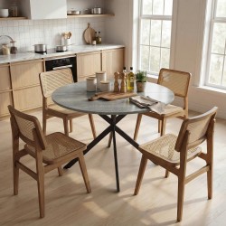 Pyöreä ruokapöytä 4 hengelle, teollinen tyyli, lastulevy ja teräs, Ø100 x 75 cm, harmaa