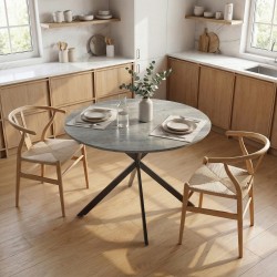 Pyöreä ruokapöytä 4 hengelle, teollinen tyyli, lastulevy ja teräs, Ø100 x 75 cm, harmaa