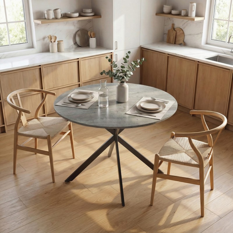 Pyöreä ruokapöytä 4 hengelle, teollinen tyyli, lastulevy ja teräs, Ø100 x 75 cm, harmaa